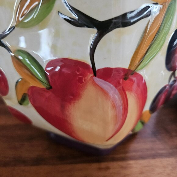 Nonnies hand painted ceramic cookie jar with purple top fruit motif - Picture 5 of 13